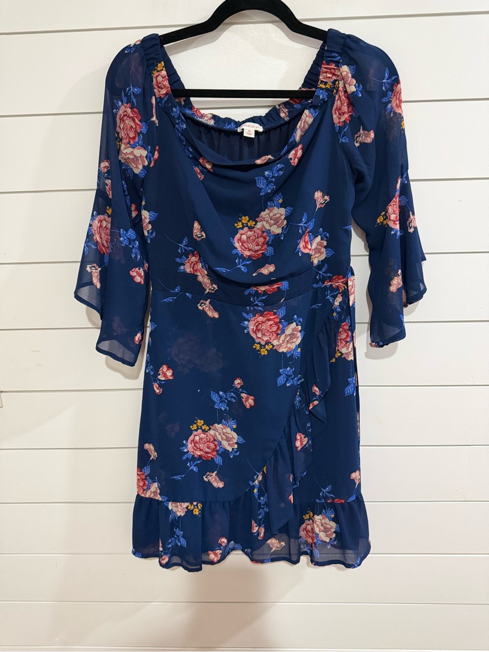 Xhilaration Navy Floral Mini Dress with Pink Roses